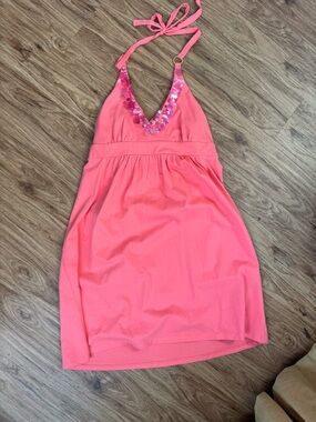 Victoria's Secret Coral Pink Halter Mini Dress with Sequin Trim